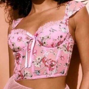 Victoria Secret Dream Angels Floral Embroidery Cap-Sleeve Corset TopSize S Pink